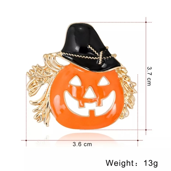 Gold plated Orange and black crystal Jack o lantern witch necklace/brooch - Picture 10 of 12